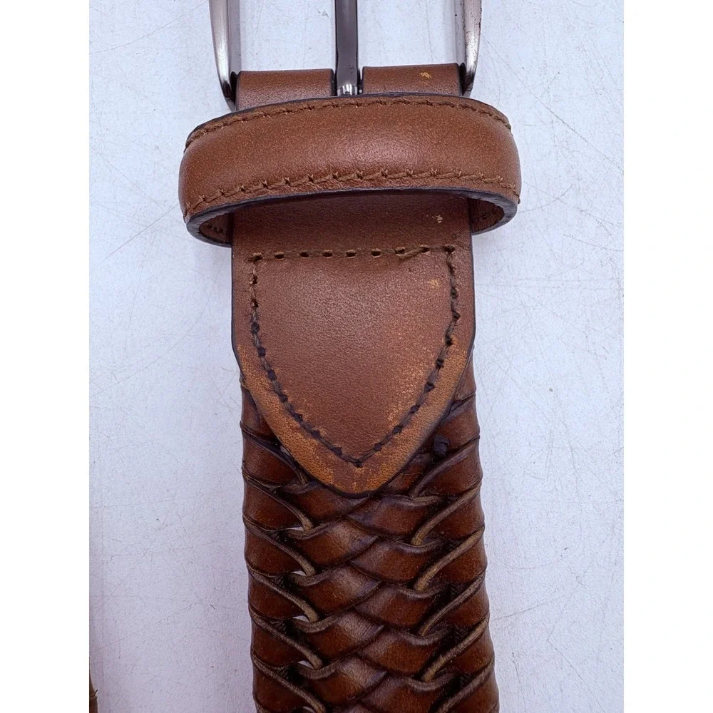 Johnston & Murphy Mens 38 Brown Woven Leather Belt Braided Dress Casual